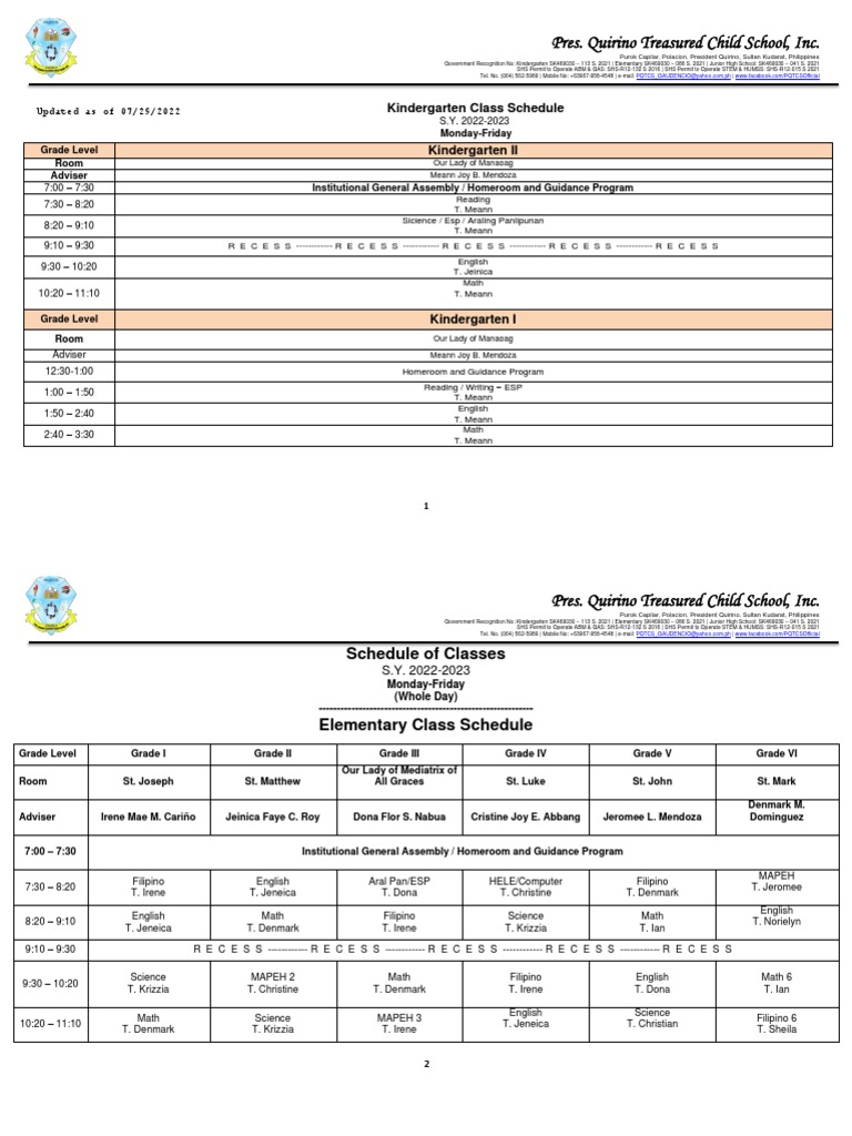 Class Schedule New s.y. 2022 2023 | PDF