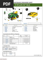 S130 With 42" Deck: Maintenance Reminder Sheet