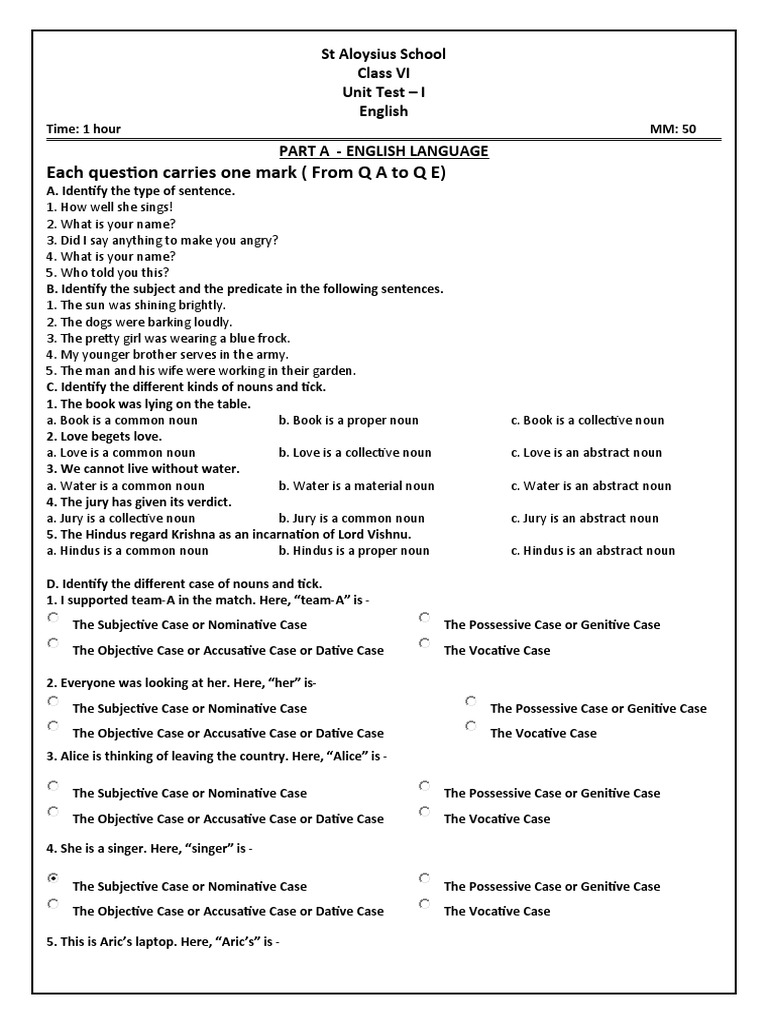 unit 1 english class 6