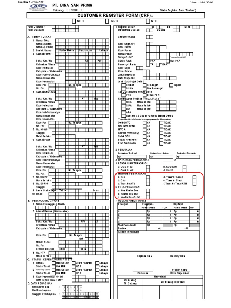 Formulir Pendaftaran CRF Outlet | PDF