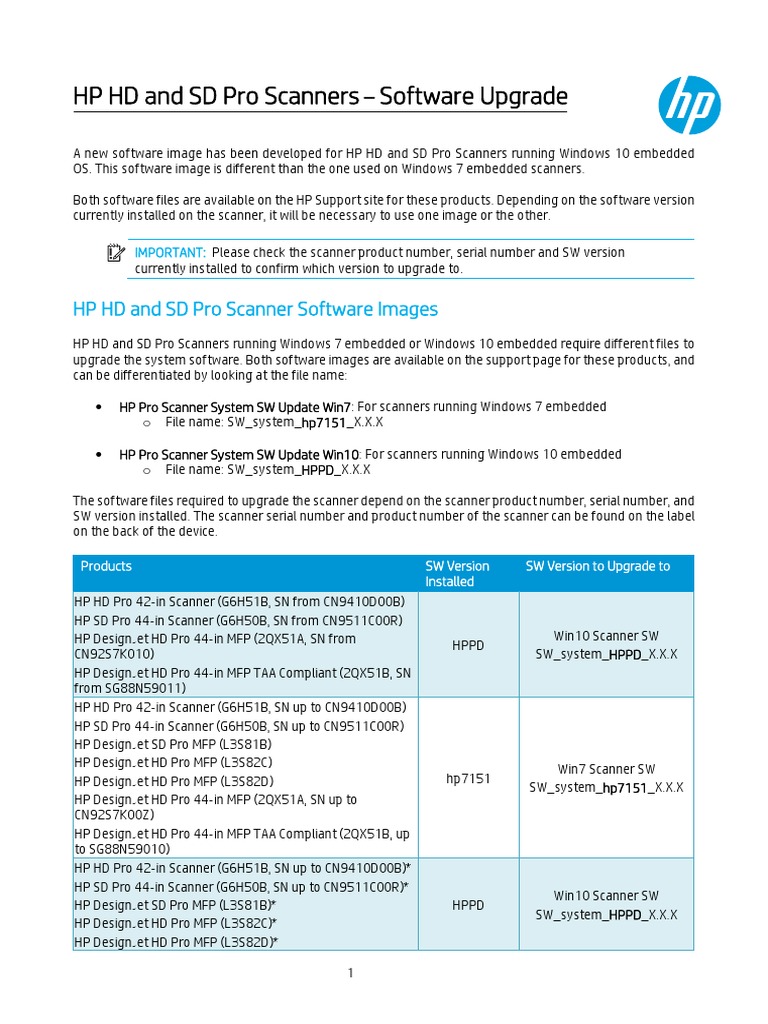 HP HD and SD Pro Scanners Software Upgrade | PDF | Windows 10 | Image ...
