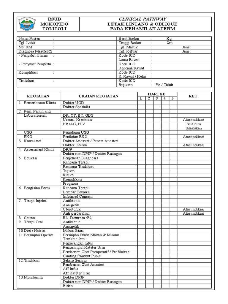 Clinical Pathway Letak Lintang & Oblique Aterm | PDF