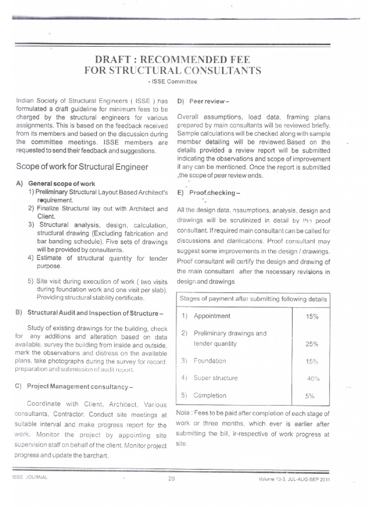 Minimum Fees by Structural Engineer PDF
