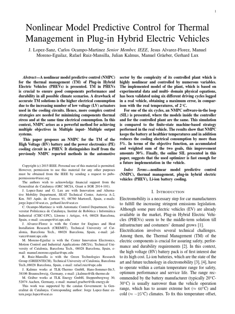 1791 Model Predictive Control For Thermal Management in Plug