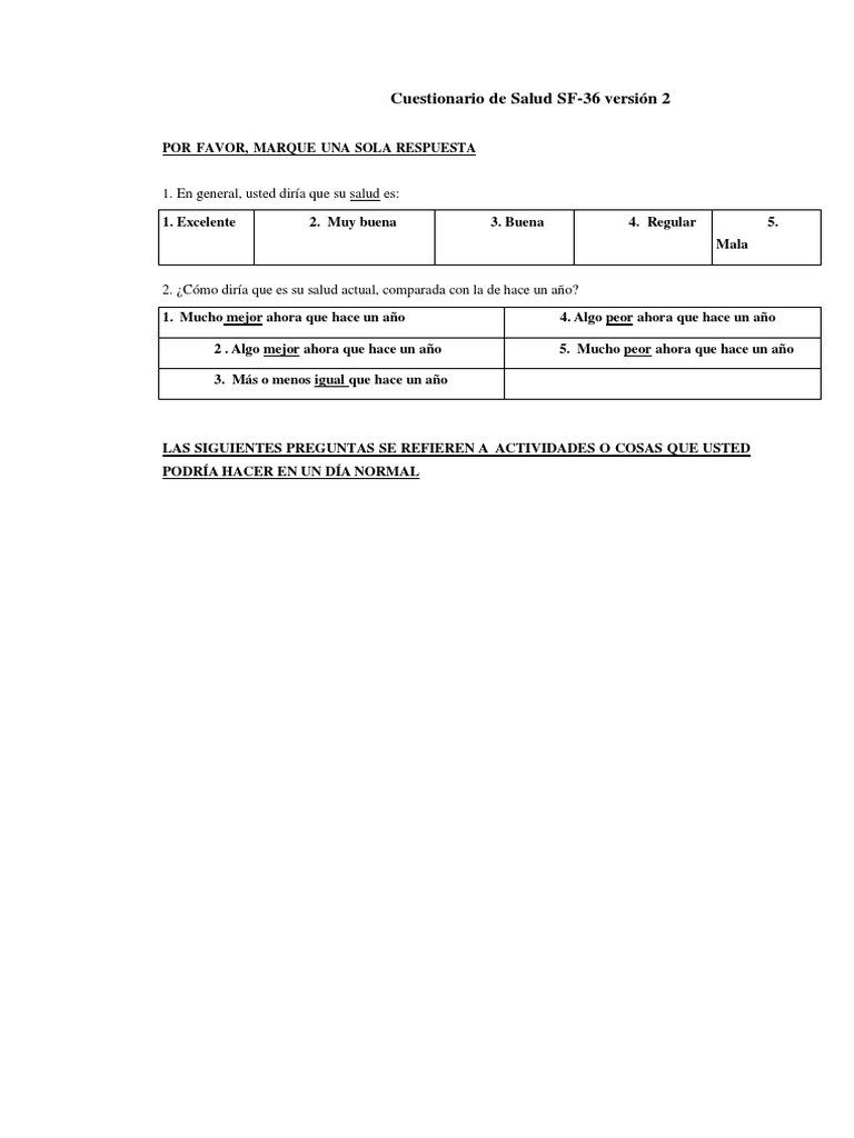 Cuestionario Sf 36 Pdf | Cuestionario SF-36 sobre el Estado de Salud ...