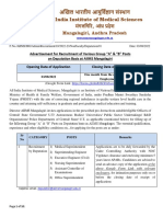 AIIMS Mangalagiri Advertisement For Recruitment of Various Group "A" "B" Posts On Deputation Basis