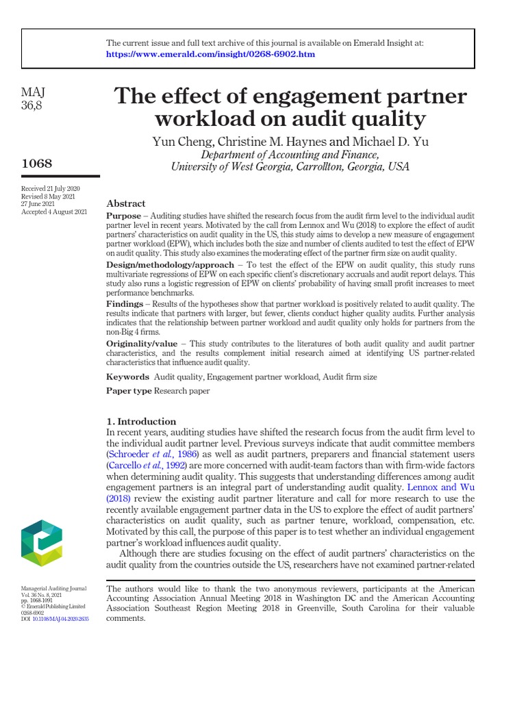 The Effect of Engagement Partner Workload On Audit Quality | PDF ...
