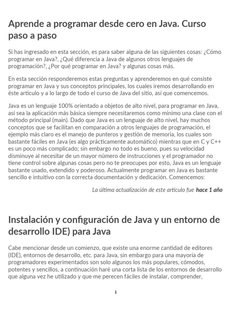 Curso de Java: Aprende desde cero | PDF | Java (lenguaje de ...
