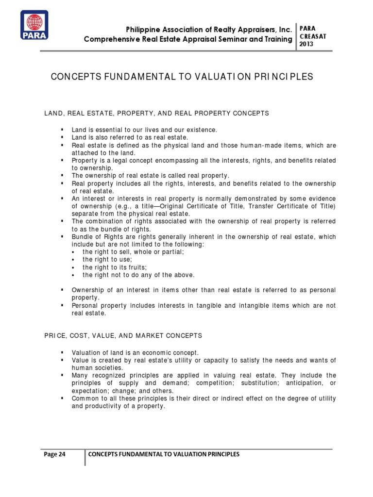 Fundamental concepts of real estate valuation understanding land
