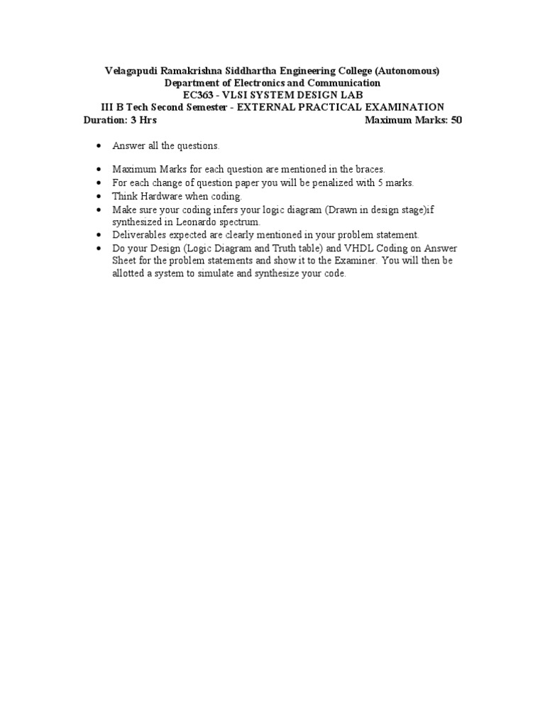 Vlsi Lab Questions PDF Vhdl Digital Electronics