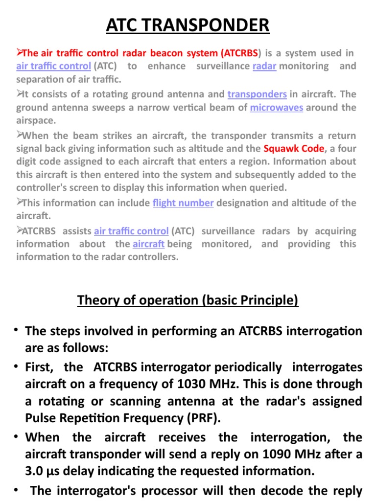 ATC Transponder Operation Overview | PDF | Transponder (Aeronautics ...