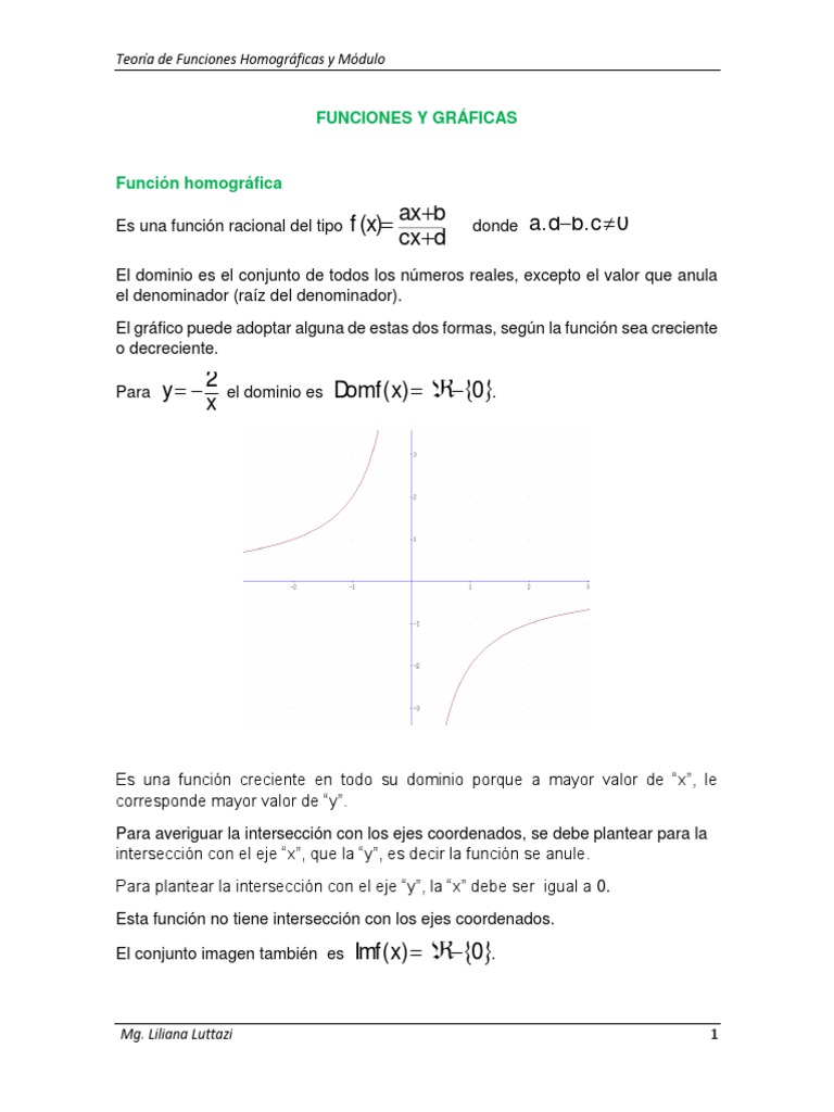 Teoría de Funciones Homográficas y de Módulo | PDF | Asíntota | Función ...