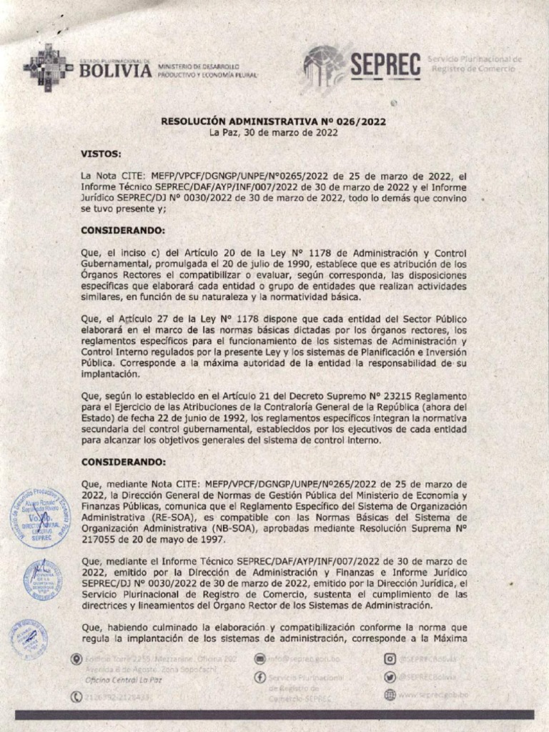 Reglamento Especifico Del Sistema de Administracion de Administrativa ...