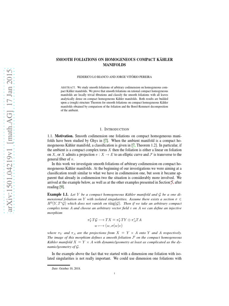 Smooth Foliations On Homogeneous Compact Kähler PDF Differentiable
