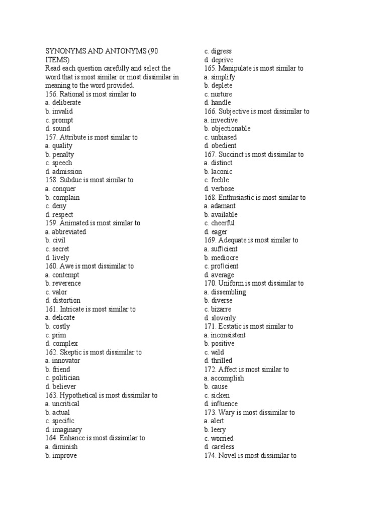 Synonyms And Antonyms PDF Cognition
