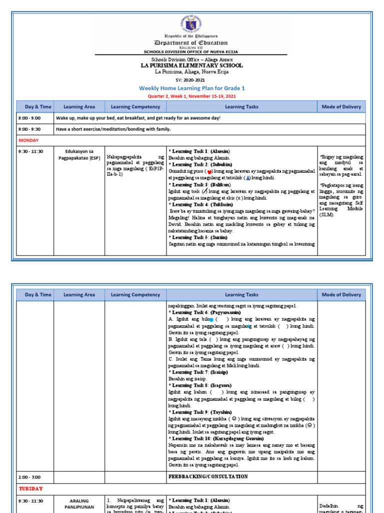 Grade 1 All Subjects WHLP q2 w1 | PDF