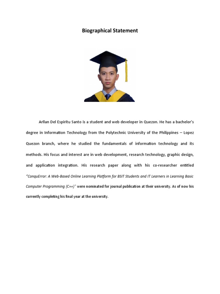 Biographical Statement: Currently Completing His Final Year at The ...