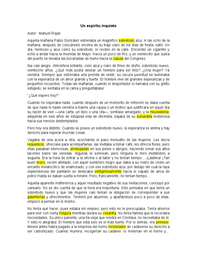Un Espíritu Inquieto Cuento | PDF | Alma | Muerte