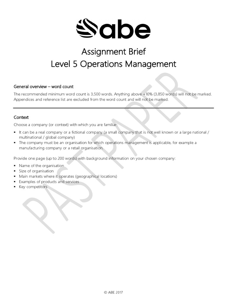 Level 5 Operations Management Brief | PDF | Business | Finance & Money ...