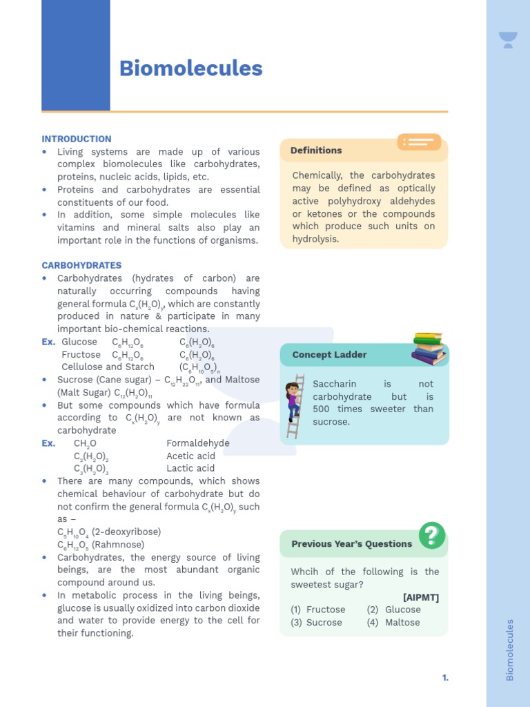 Overview of Biomolecules and Carbohydrates | PDF | Carbohydrates | Glucose