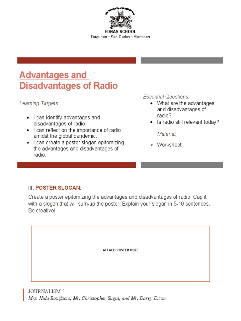 Advantages and Disadvantages of Radio Learning Targets PDF
