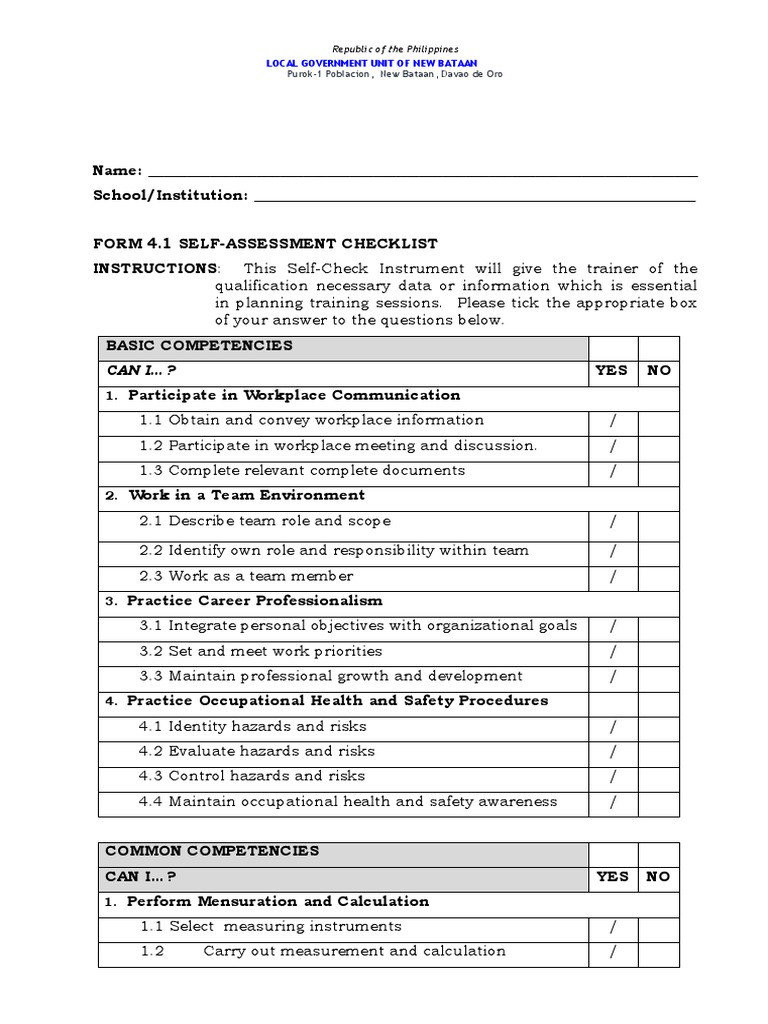Self Assessment Checklist | PDF | Risk | Occupational Safety And Health