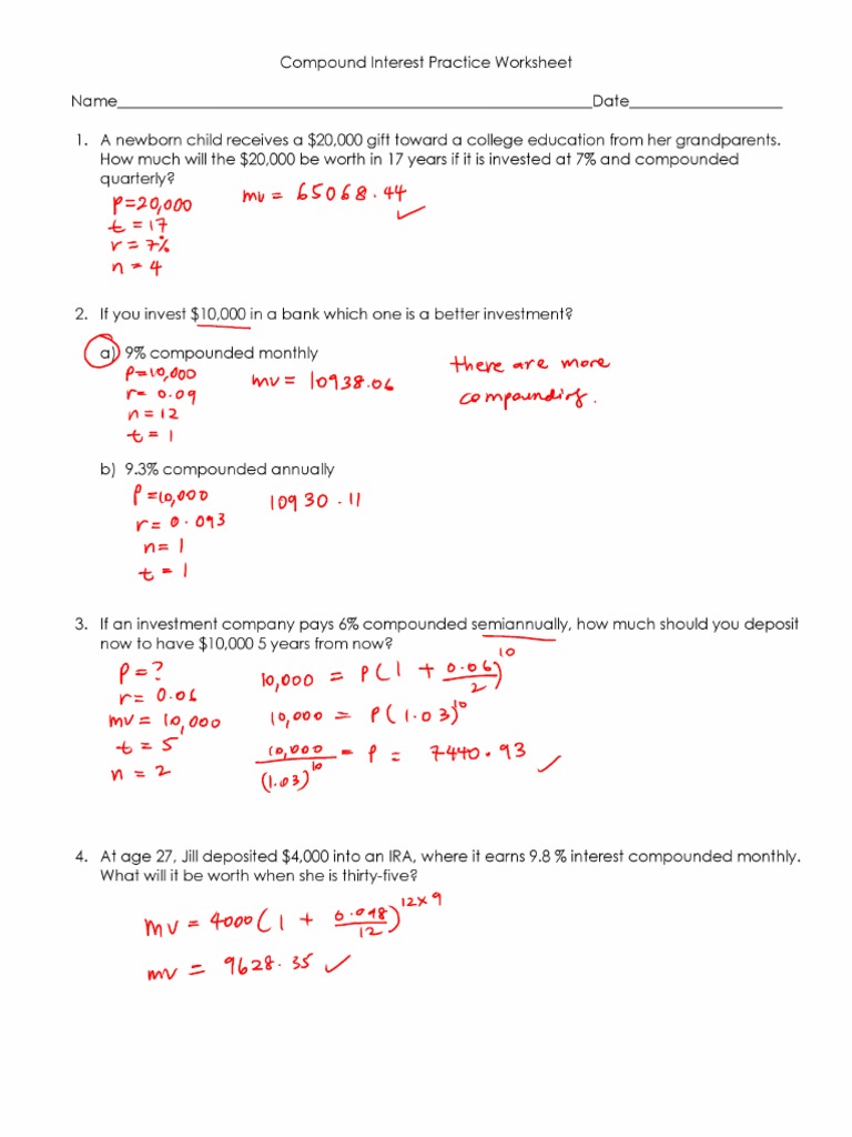 Compound Interest Practice Worksheet 1 Discussed | PDF