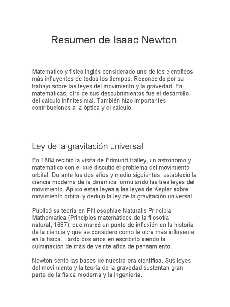 Biografía resumida de Isaac Newton | PDF