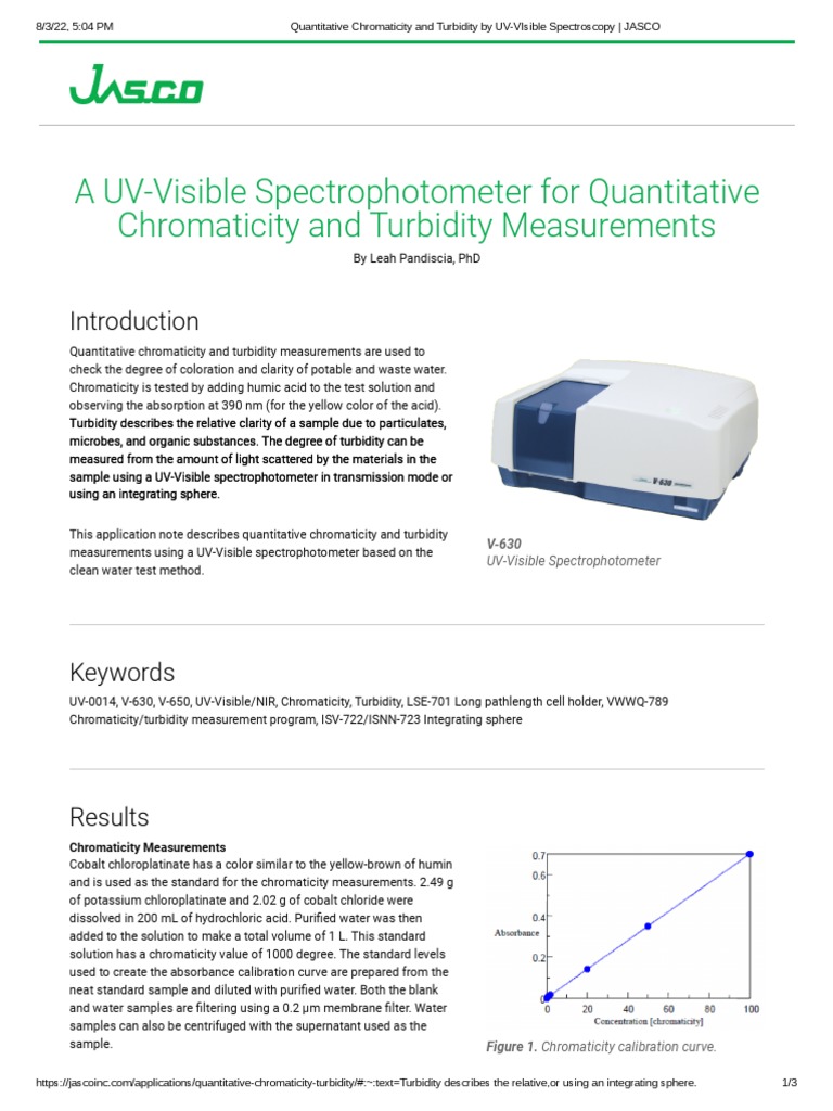 Quantitative Chromaticity and Turbidity by UVVIsible Spectroscopy