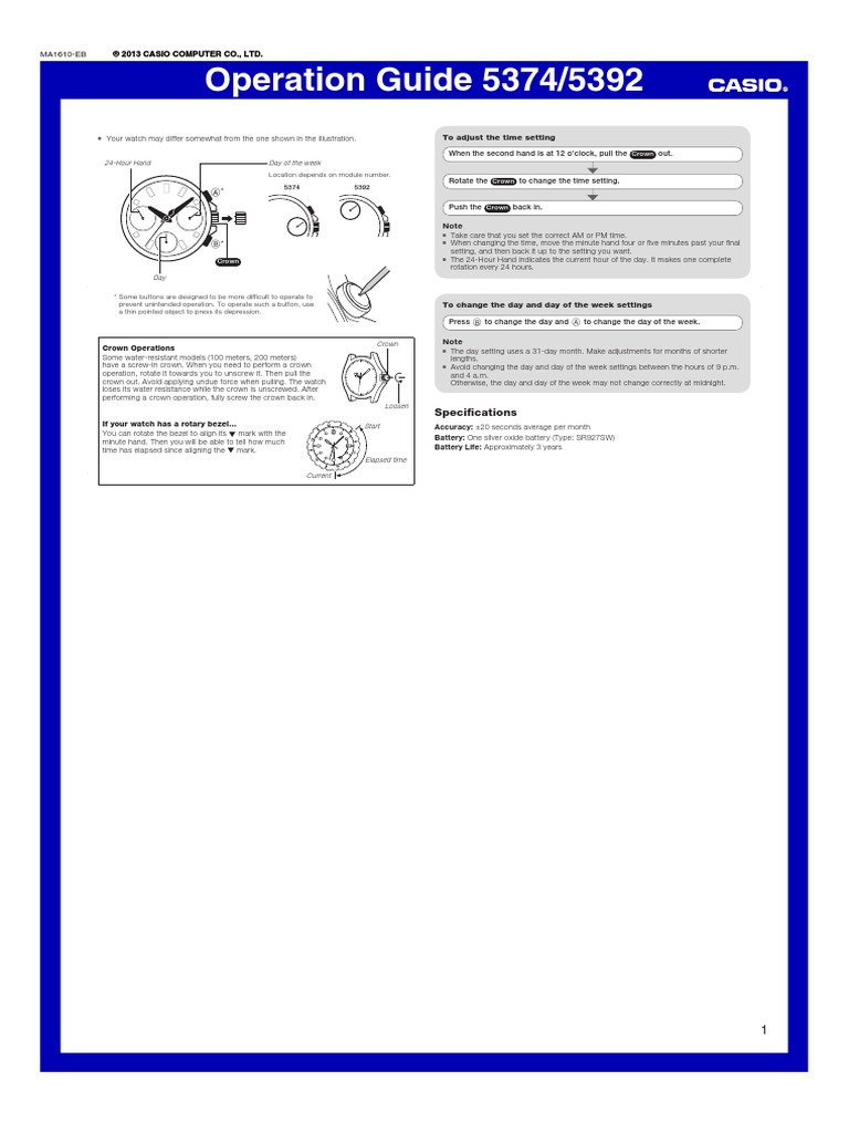 Casio Module 5374/5392 Operation Guide | PDF
