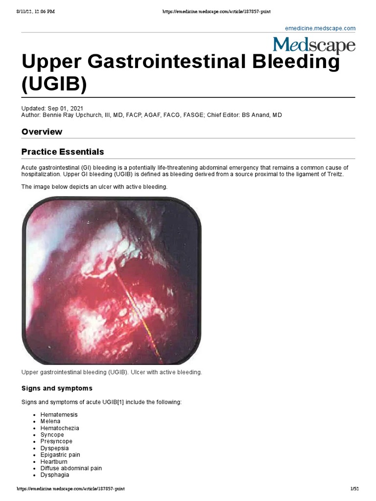 Upper Gastrointestinal Bleeding (UGIB) : Practice Essentials | PDF ...