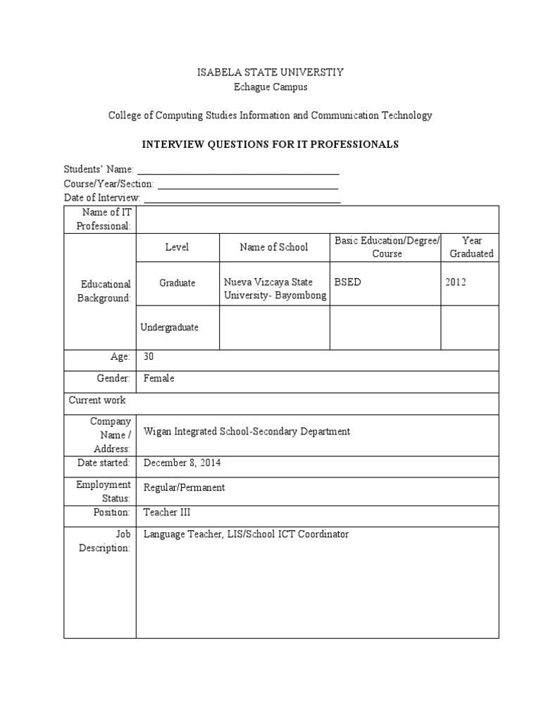 Interview Questions For It Professionals: Graduate | PDF | Teachers ...