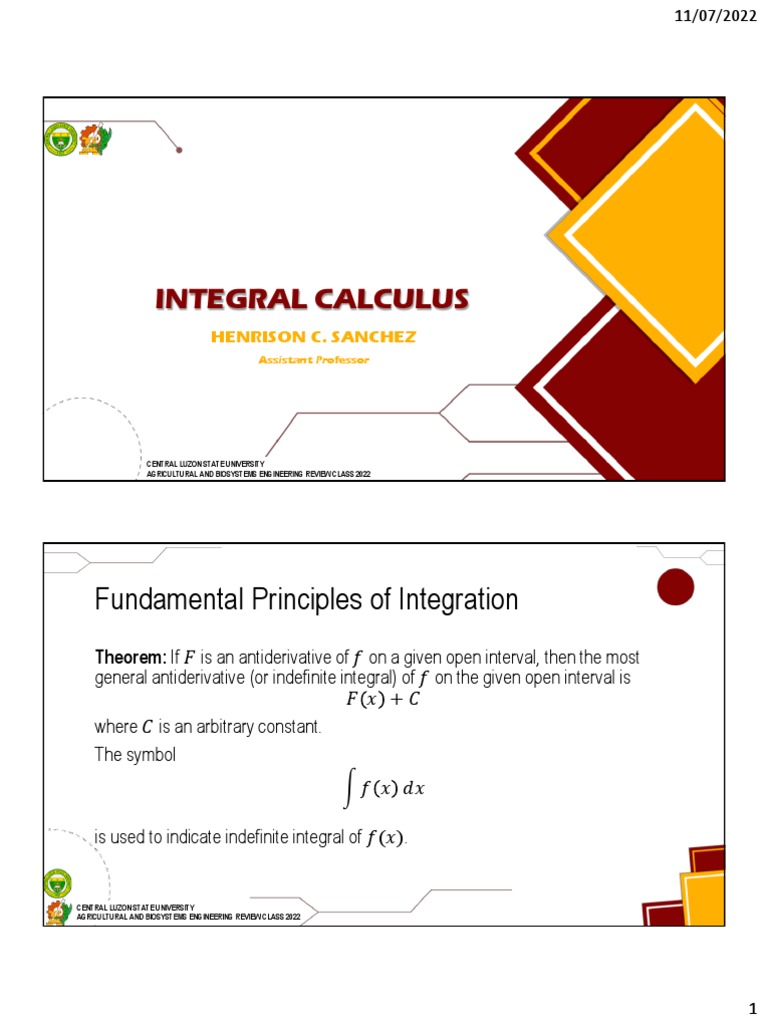 Integral Calculus Principles Review | PDF | Integral | Mathematical ...