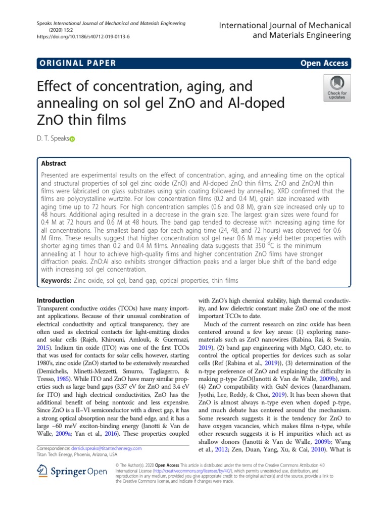 Effect of Concentration, Aging, and Annealing On Sol Gel Zno and Al ...