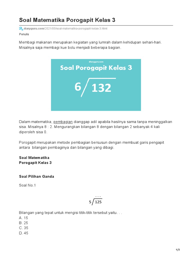 Soal Pembagian Porogapit Kelas 3 SD | PDF | Metode & Bahan Ajar