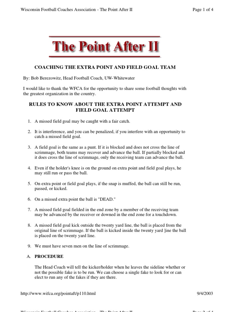 Extra Point and Field Goal Strategies | PDF | Sports Rules And ...