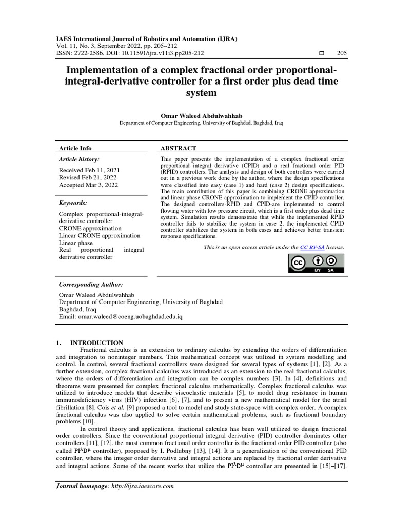 Implementation of A Complex Fractional Order Proportional-Integral ...