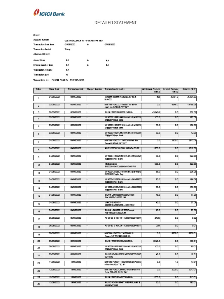 Detailed Statement | PDF | Banking | Banking Technology