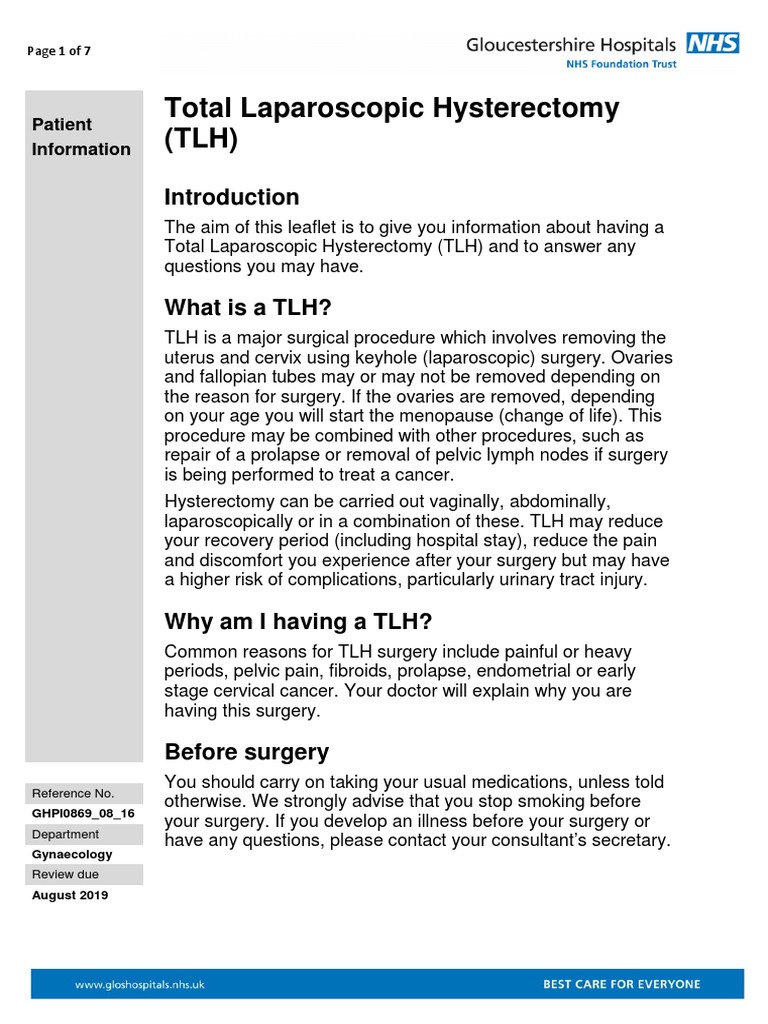 Total Laparoscopic Hysterectomy Guide | PDF | Diseases And Disorders ...