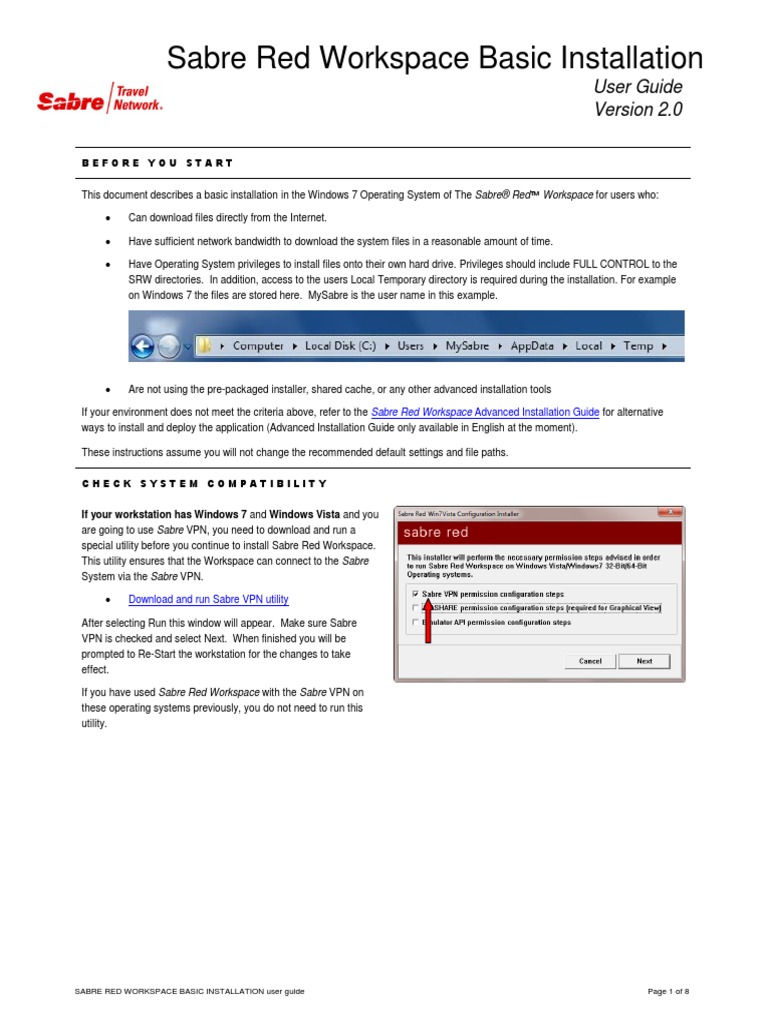Sabre Red Workspace Basic Installation: User Guide | PDF | Installation ...