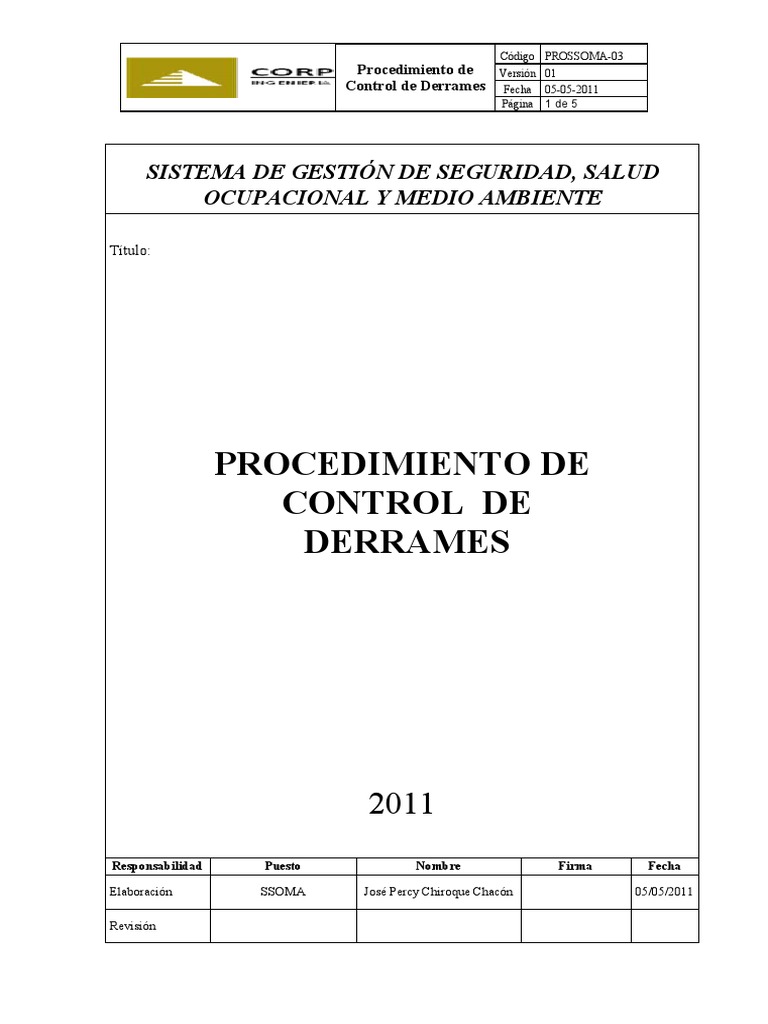 Procedimiento para Control de Derrames | PDF | Contaminación | Agua
