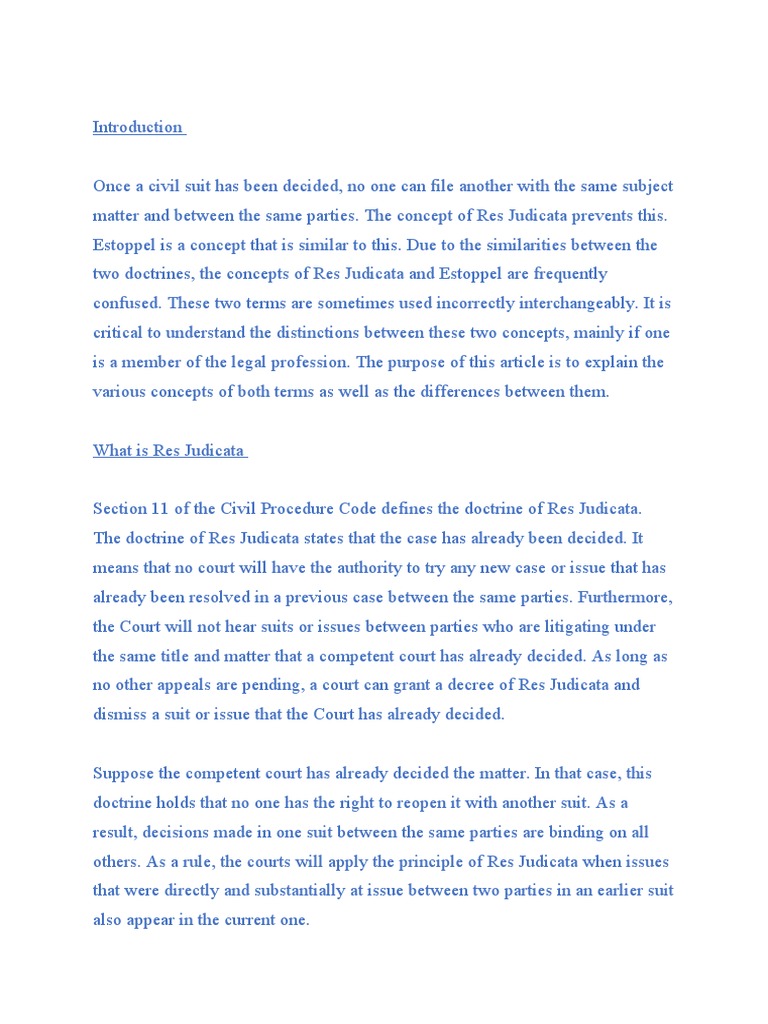 Difference Between Res and Estoppel Blue PDF Estoppel Res Judicata