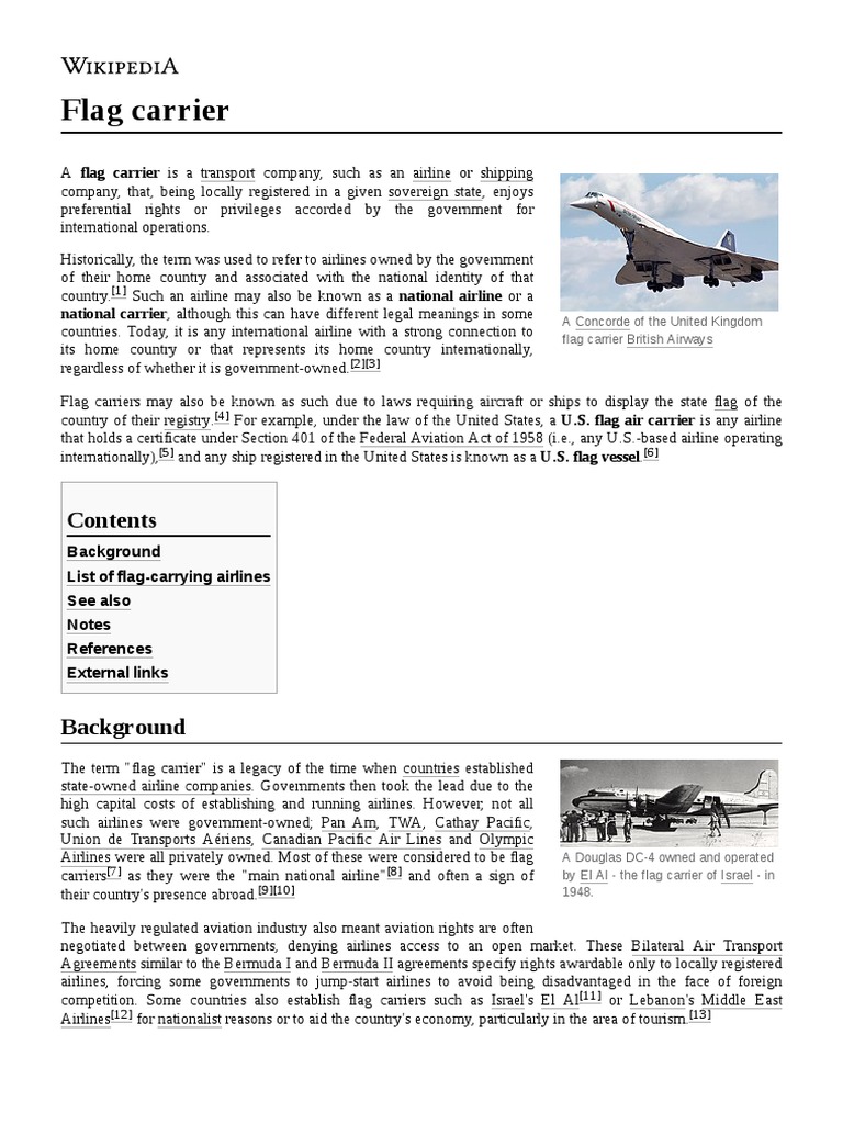 Flag Carrier National Carrier, Although This Can Have Different Legal