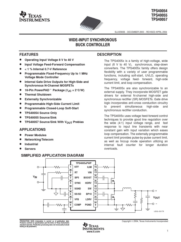 Datasheet TPS40057 | PDF | Field Effect Transistor | Mosfet