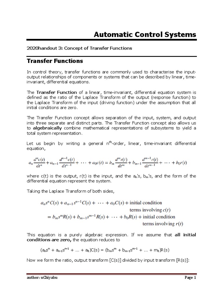 Automatic Control Systems: Transfer Functions | PDF | Electrical ...