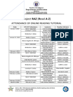 Project RAZ (Read A-Z) : Attendance of Online Reading Tutorial