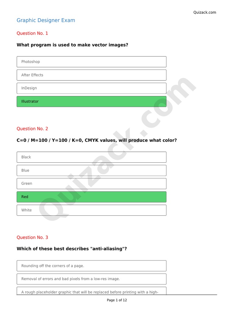 Graphic Designer Exam Questions | PDF | Adobe Photoshop | Adobe Illustrator