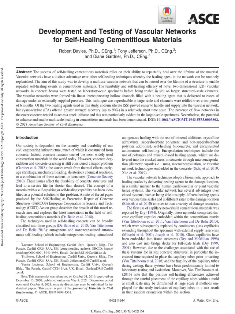 Development and Testing of Vascular Networks For SelfHealing