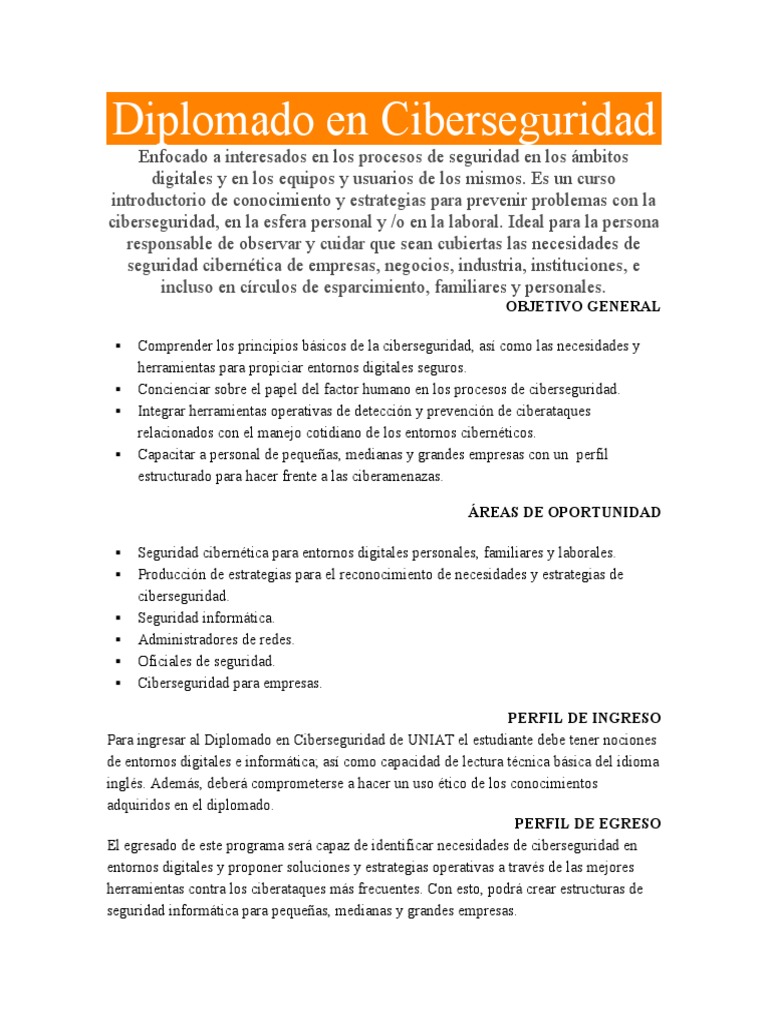 Diplomado en Ciberseguridad Online | PDF | La seguridad informática ...