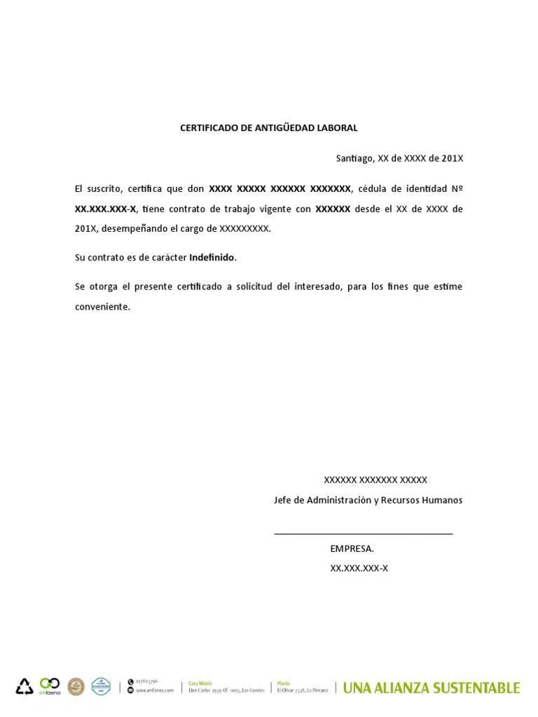 Formato Certificado de Antiguedad Laboral PDF